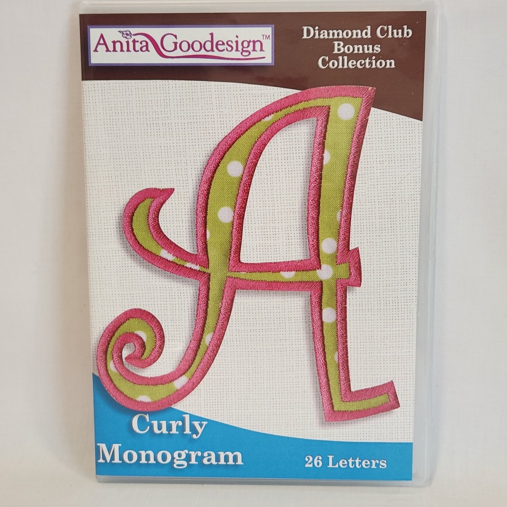 Anita Goodesign Curly Monogram Embroidery Designs CD‎ 26 Letter Diamond Club